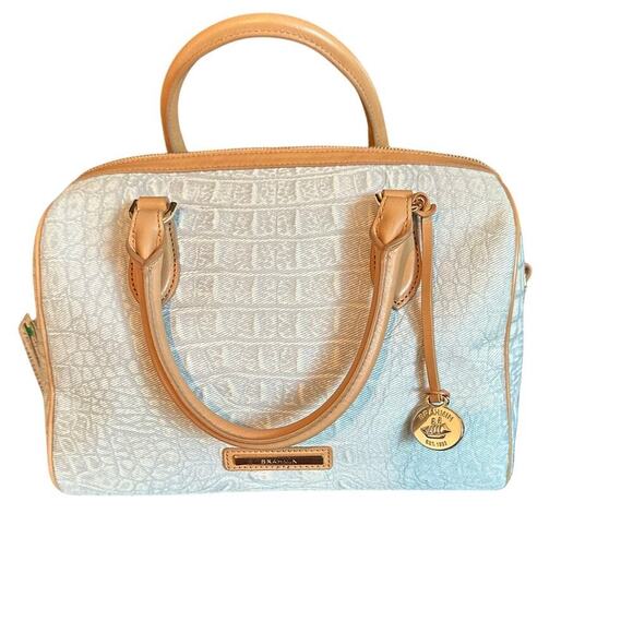 NWT Brahmin rare blue Leather Satchel purse Handbag Stacy Light Denim Quinze - Picture 1 of 10